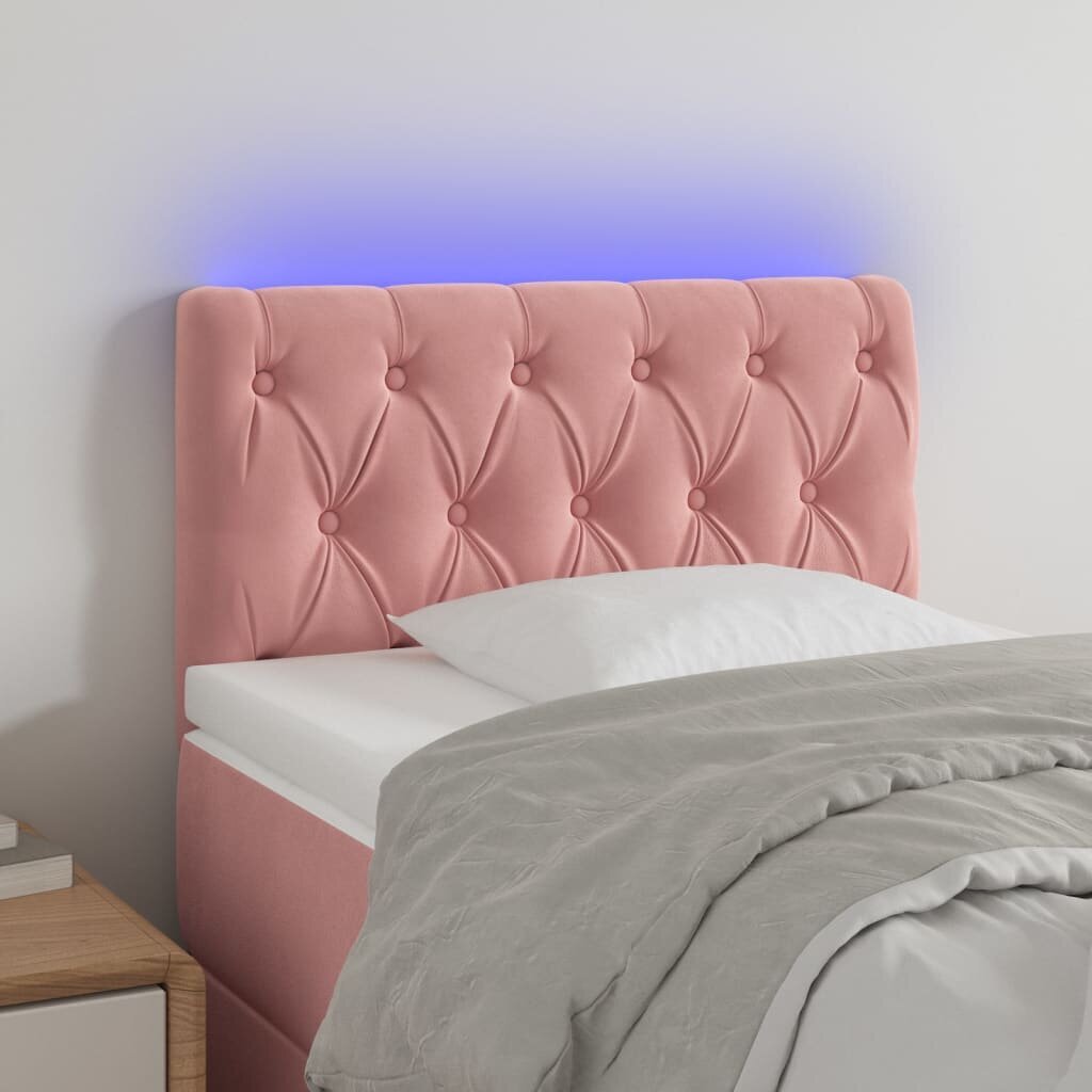 vidaXL gultas galvgalis ar LED, 80x7x78/88 cm, rozā samts cena un informācija | Gultas | 220.lv