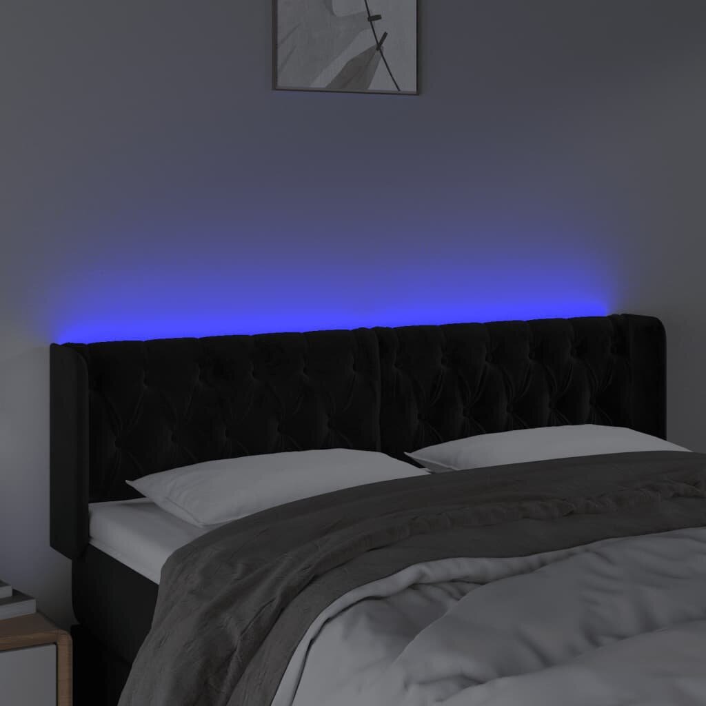 vidaXL gultas galvgalis ar LED, 163x16x78/88 cm, melns samts cena un informācija | Gultas | 220.lv