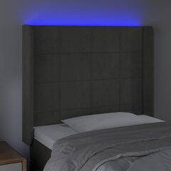 vidaXL gultas galvgalis ar LED, 83x16x118/128 cm, tumši pelēks samts cena un informācija | Gultas | 220.lv