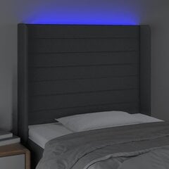 vidaXL gultas galvgalis ar LED, 83x16x118/128 cm, tumši pelēks audums цена и информация | Кровати | 220.lv