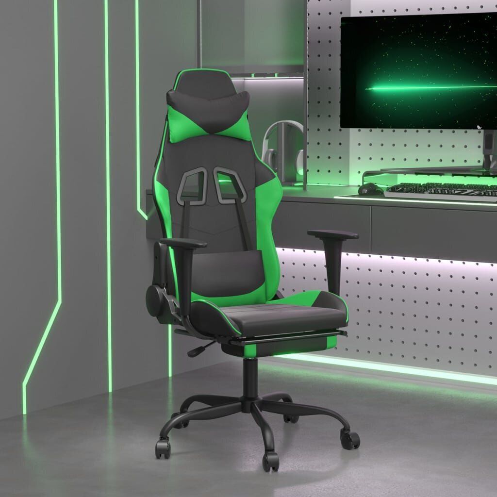 Spēļu krēsls ar kāju balstu, melns/zaļš cena un informācija | Biroja krēsli | 220.lv