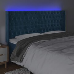 vidaXL gultas galvgalis ar LED, 183x16x118/128 cm, tumši zils samts цена и информация | Кровати | 220.lv
