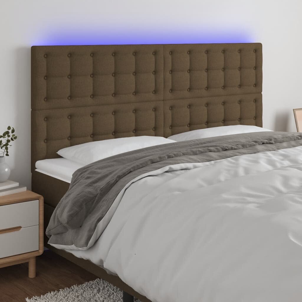vidaXL gultas galvgalis ar LED, 160x5x118/128 cm, tumši brūns audums цена и информация | Gultas | 220.lv