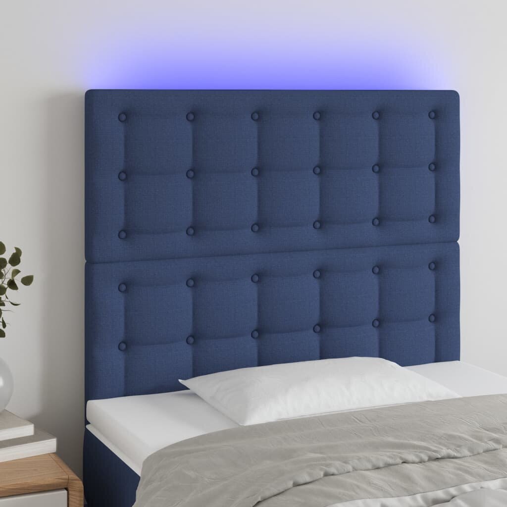 vidaXL gultas galvgalis ar LED, 80x5x118/128 cm, zils audums цена и информация | Gultas | 220.lv