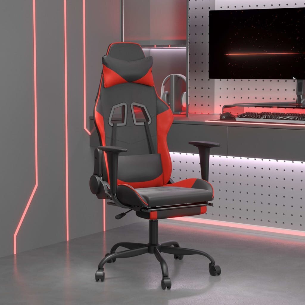 Spēļu krēsls ar kāju balstu, melns/sarkans cena un informācija | Biroja krēsli | 220.lv