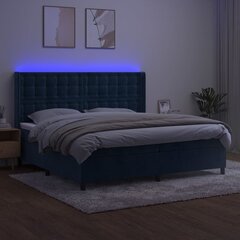 vidaXL atsperu gulta ar matraci, LED, tumši zils samts, 200x200 cm cena un informācija | Gultas | 220.lv