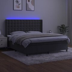 vidaXL atsperu gulta ar matraci, LED, tumši pelēks samts, 180x200 cm cena un informācija | Gultas | 220.lv