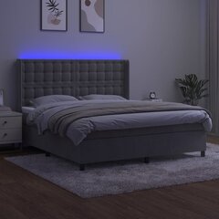 vidaXL atsperu gulta ar matraci, LED, gaiši pelēks samts, 180x200 cm цена и информация | Кровати | 220.lv