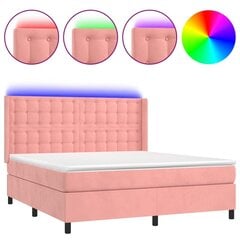 vidaXL atsperu gulta ar matraci, LED, rozā samts, 160x200 cm цена и информация | Кровати | 220.lv