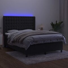 vidaXL atsperu gulta ar matraci, LED, melns samts, 140x200 cm цена и информация | Кровати | 220.lv