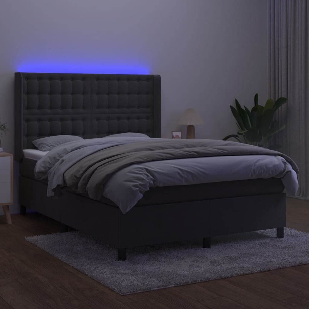 vidaXL atsperu gulta ar matraci, LED, tumši pelēks samts, 140x200 cm цена и информация | Gultas | 220.lv
