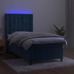 vidaXL atsperu gulta ar matraci, LED, tumši zils samts, 100x200 cm цена и информация | Кровати | 220.lv