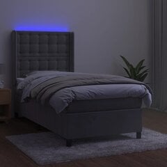 vidaXL atsperu gulta ar matraci, LED, gaiši pelēks samts, 100x200 cm цена и информация | Кровати | 220.lv