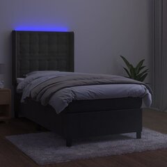 vidaXL atsperu gulta ar matraci, LED, tumši pelēks samts, 90x190 cm цена и информация | Кровати | 220.lv