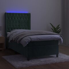 vidaXL atsperu gulta ar matraci, LED, tumši zaļš samts, 100x200 cm cena un informācija | Gultas | 220.lv