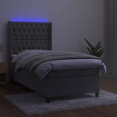 vidaXL atsperu gulta ar matraci, LED, gaiši pelēks samts, 100x200 cm cena un informācija | Gultas | 220.lv