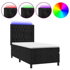 vidaXL atsperu gulta ar matraci, LED, melns samts, 90x200 cm цена и информация | Кровати | 220.lv