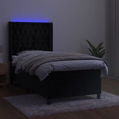 vidaXL atsperu gulta ar matraci, LED, melns samts, 90x190 cm cena un informācija | Gultas | 220.lv