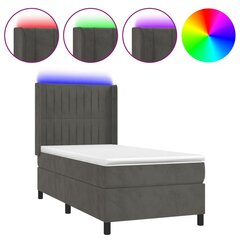 vidaXL atsperu gulta ar matraci, LED, tumši pelēks samts, 90x190 cm цена и информация | Кровати | 220.lv