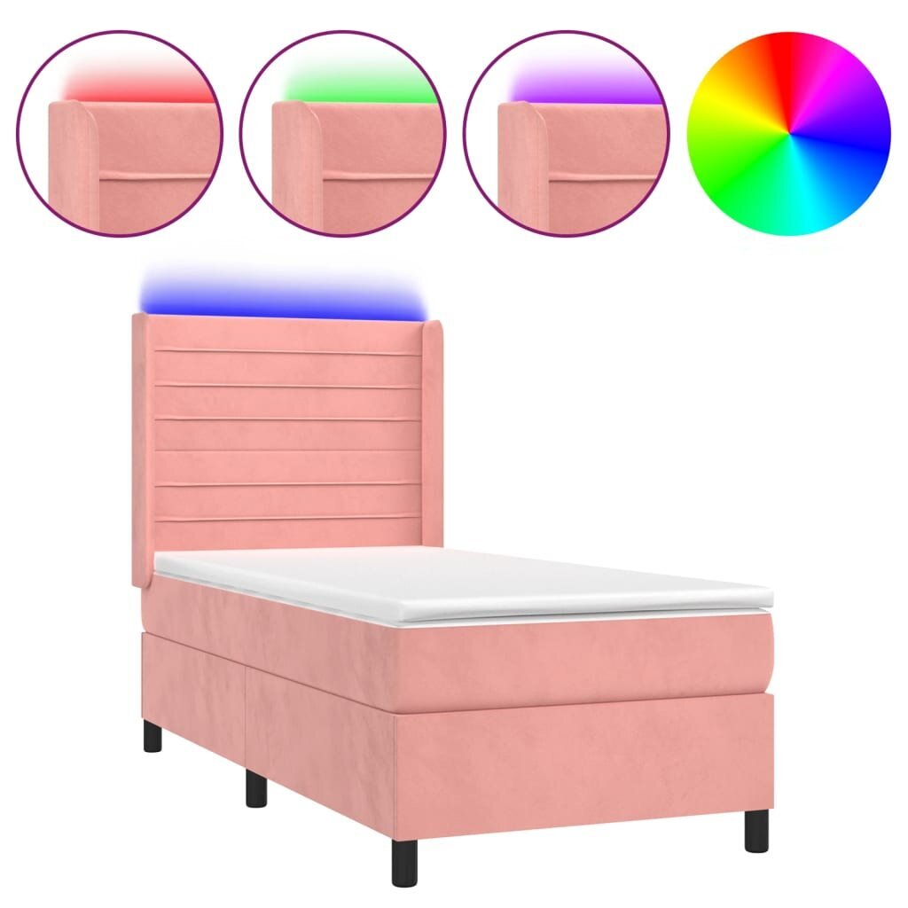 vidaXL atsperu gulta ar matraci, LED, rozā samts, 100x200 cm цена и информация | Gultas | 220.lv