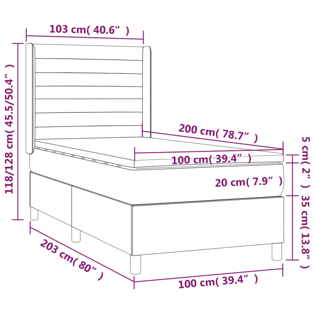 vidaXL atsperu gulta ar matraci, LED, rozā samts, 100x200 cm cena un informācija | Gultas | 220.lv