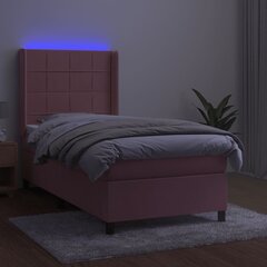 vidaXL atsperu gulta ar matraci, LED, rozā samts, 90x190 cm цена и информация | Кровати | 220.lv