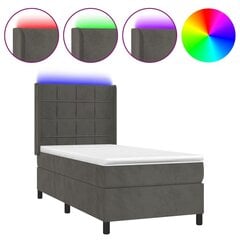vidaXL atsperu gulta ar matraci, LED, tumši pelēks samts, 90x190 cm цена и информация | Кровати | 220.lv