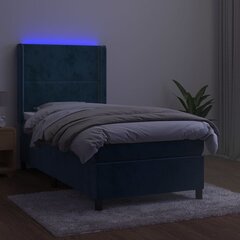 vidaXL atsperu gulta ar matraci, LED, tumši zils samts, 90x190 cm цена и информация | Кровати | 220.lv