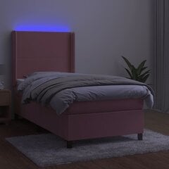 vidaXL atsperu gulta ar matraci, LED, rozā samts, 100x200 cm cena un informācija | Gultas | 220.lv