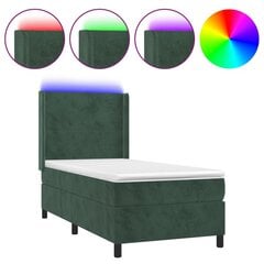 vidaXL atsperu gulta ar matraci, LED, tumši zaļš samts, 100x200 cm цена и информация | Кровати | 220.lv