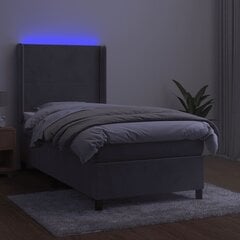 vidaXL atsperu gulta ar matraci, LED, gaiši pelēks samts, 100x200 cm цена и информация | Кровати | 220.lv