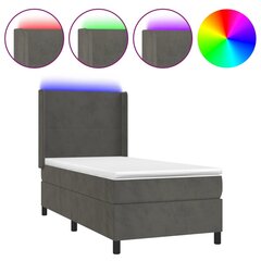 vidaXL atsperu gulta ar matraci, LED, tumši pelēks samts, 90x200 cm цена и информация | Кровати | 220.lv
