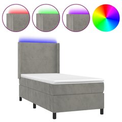 vidaXL atsperu gulta ar matraci, LED, gaiši pelēks samts, 90x200 cm цена и информация | Кровати | 220.lv