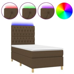 vidaXL atsperu gulta ar matraci, LED, tumši brūns audums, 90x200 cm цена и информация | Кровати | 220.lv
