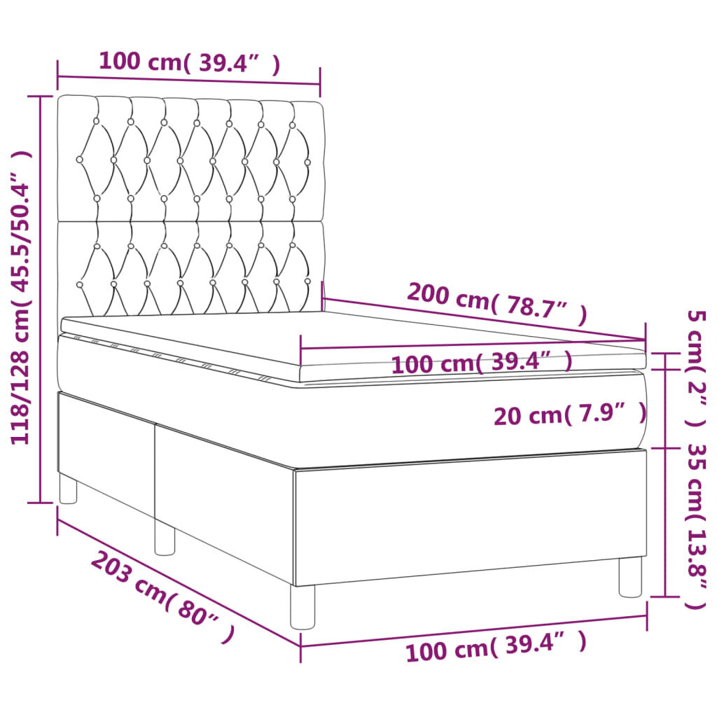 vidaXL atsperu gulta ar matraci, LED, zils audums, 100x200 cm цена и информация | Gultas | 220.lv