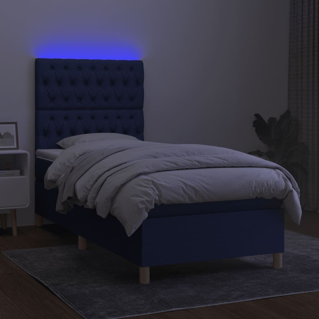 vidaXL atsperu gulta ar matraci, LED, zils audums, 100x200 cm цена и информация | Gultas | 220.lv