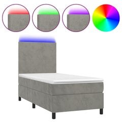vidaXL atsperu gulta ar matraci, LED, gaiši pelēks samts, 90x190 cm цена и информация | Кровати | 220.lv