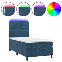 vidaXL atsperu gulta ar matraci, LED, tumši zils samts, 100x200 cm цена и информация | Кровати | 220.lv