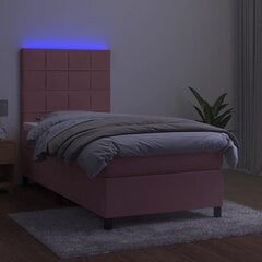 vidaXL atsperu gulta ar matraci, LED, rozā samts, 90x190 cm цена и информация | Кровати | 220.lv