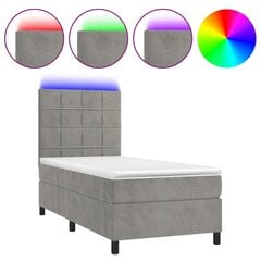 vidaXL atsperu gulta ar matraci, LED, gaiši pelēks samts, 100x200 cm cena un informācija | Gultas | 220.lv