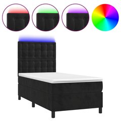 vidaXL atsperu gulta ar matraci, LED, melns samts, 100x200 cm цена и информация | Кровати | 220.lv
