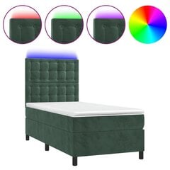 vidaXL atsperu gulta ar matraci, LED, tumši zaļš samts, 100x200 cm cena un informācija | Gultas | 220.lv