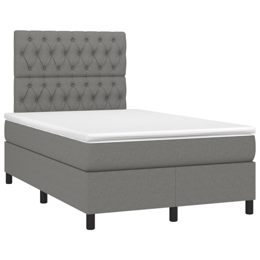 vidaXL atsperu gulta ar matraci, LED, tumši pelēks audums, 120x200 cm cena un informācija | Gultas | 220.lv