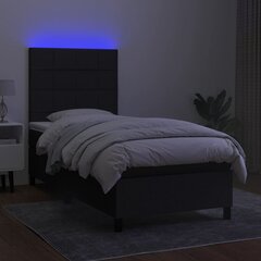 vidaXL atsperu gulta ar matraci, LED, melns audums, 100x200 cm cena un informācija | Gultas | 220.lv