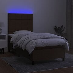 vidaXL atsperu gulta ar matraci, LED, tumši brūns audums, 80x200 cm cena un informācija | Gultas | 220.lv