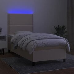 vidaXL atsperu gulta ar matraci, LED, krēmkrāsas audums, 100x200 cm cena un informācija | Gultas | 220.lv