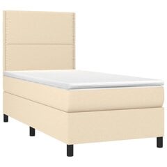 vidaXL atsperu gulta ar matraci, LED, krēmkrāsas audums, 100x200 cm cena un informācija | Gultas | 220.lv