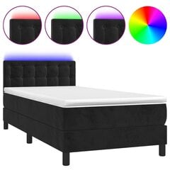 vidaXL atsperu gulta ar matraci, LED, melns samts, 100x200 cm цена и информация | Кровати | 220.lv
