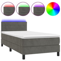 vidaXL atsperu gulta ar matraci, LED, tumši pelēks samts, 90x200 cm cena un informācija | Gultas | 220.lv