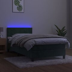 vidaXL atsperu gulta ar matraci, LED, tumši zaļš samts, 90x200 cm цена и информация | Кровати | 220.lv